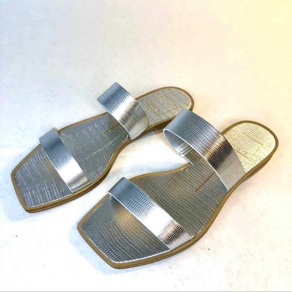 Dolce Vita Silver Double-Band Slide Sandals